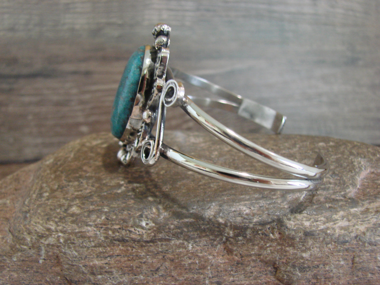 Native American Nickel Silver & Turquoise Bracelet by Cleveland