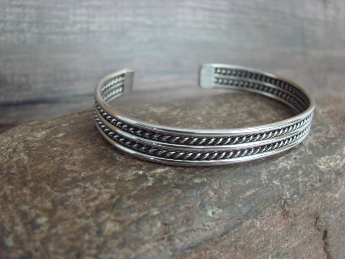 Native American Twisted Sterling Silver Bracelet Cuff by Tahe