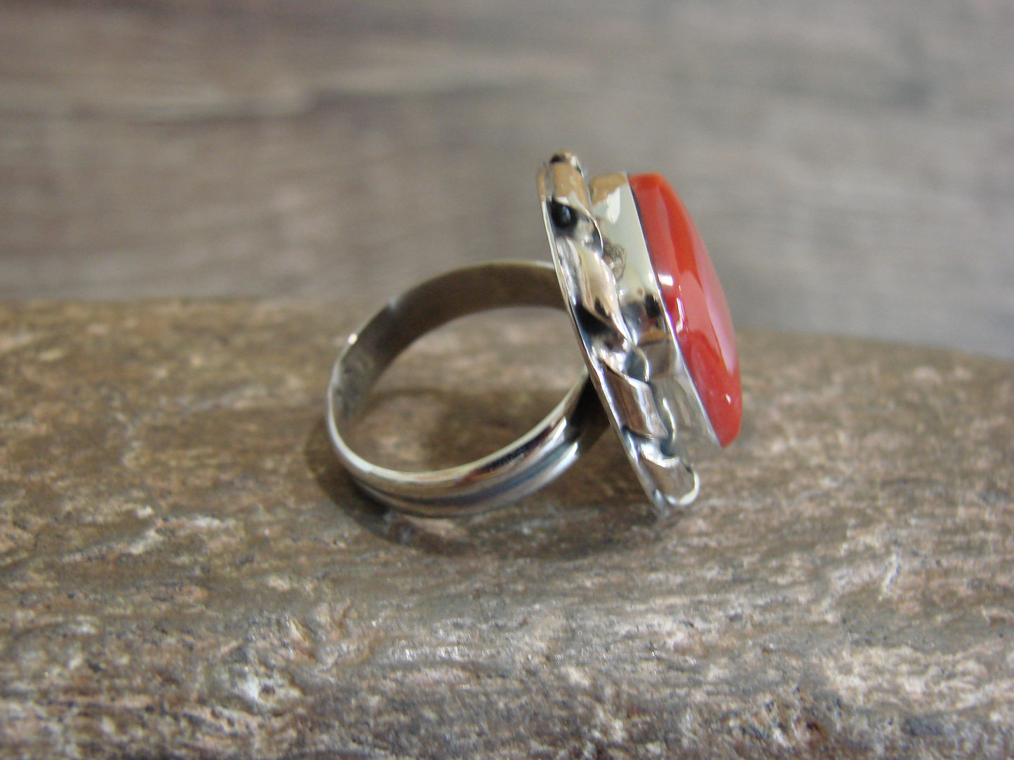 Native American Nickel Silver & Red Howlite Ring Size 7 - Cleveland