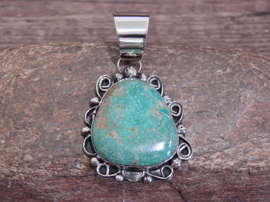 Native American Nickel Silver & Turquoise Pendant - Cleveland