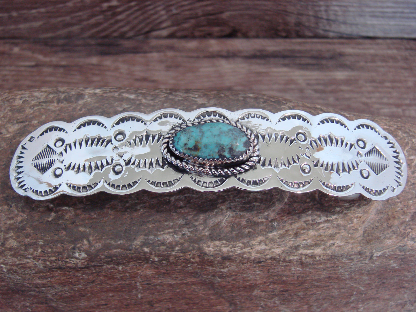 Native American Nickel Silver & Turquoise Hair Barrette by Cleveland