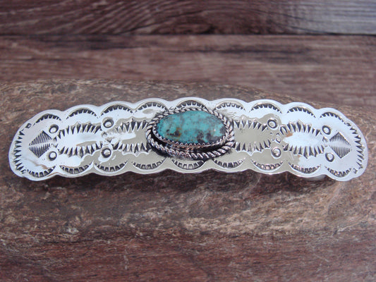 Native American Nickel Silver & Turquoise Hair Barrette by Cleveland