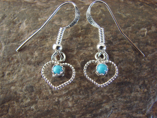 Native American Sterling Silver & Turquoise Heart Dangle Earrings - Pablito
