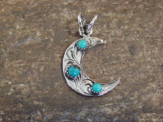 Native American Sterling Silver Turquoise Moon Pendant - Belin