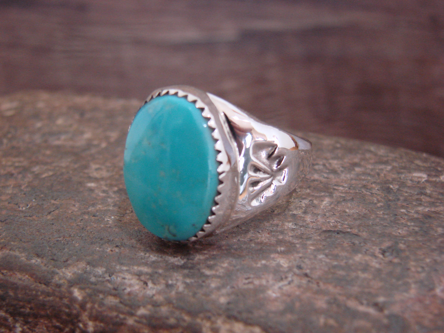 Native American Sterling Silver & Turquoise Ring by Bekis - Size 10