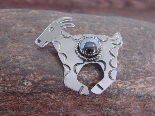 Native American Nickel Silver & Hematite Goat Pin - Cleveland