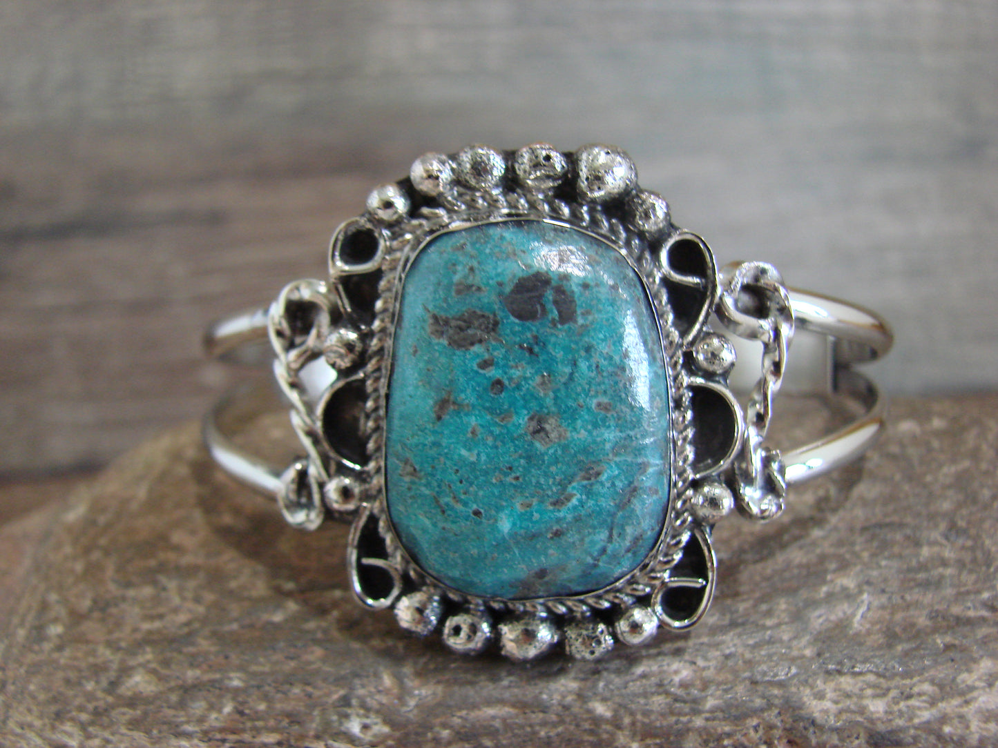 Native American Nickel Silver & Turquoise Bracelet by Cleveland