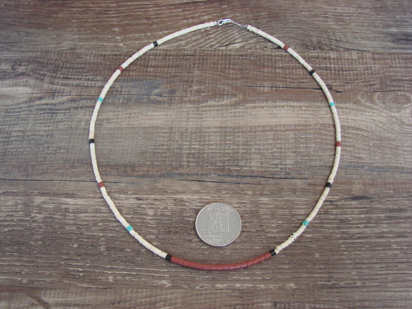 Native American 18" Santo Domingo Tortoise Shell Heishi Necklace - Crespin
