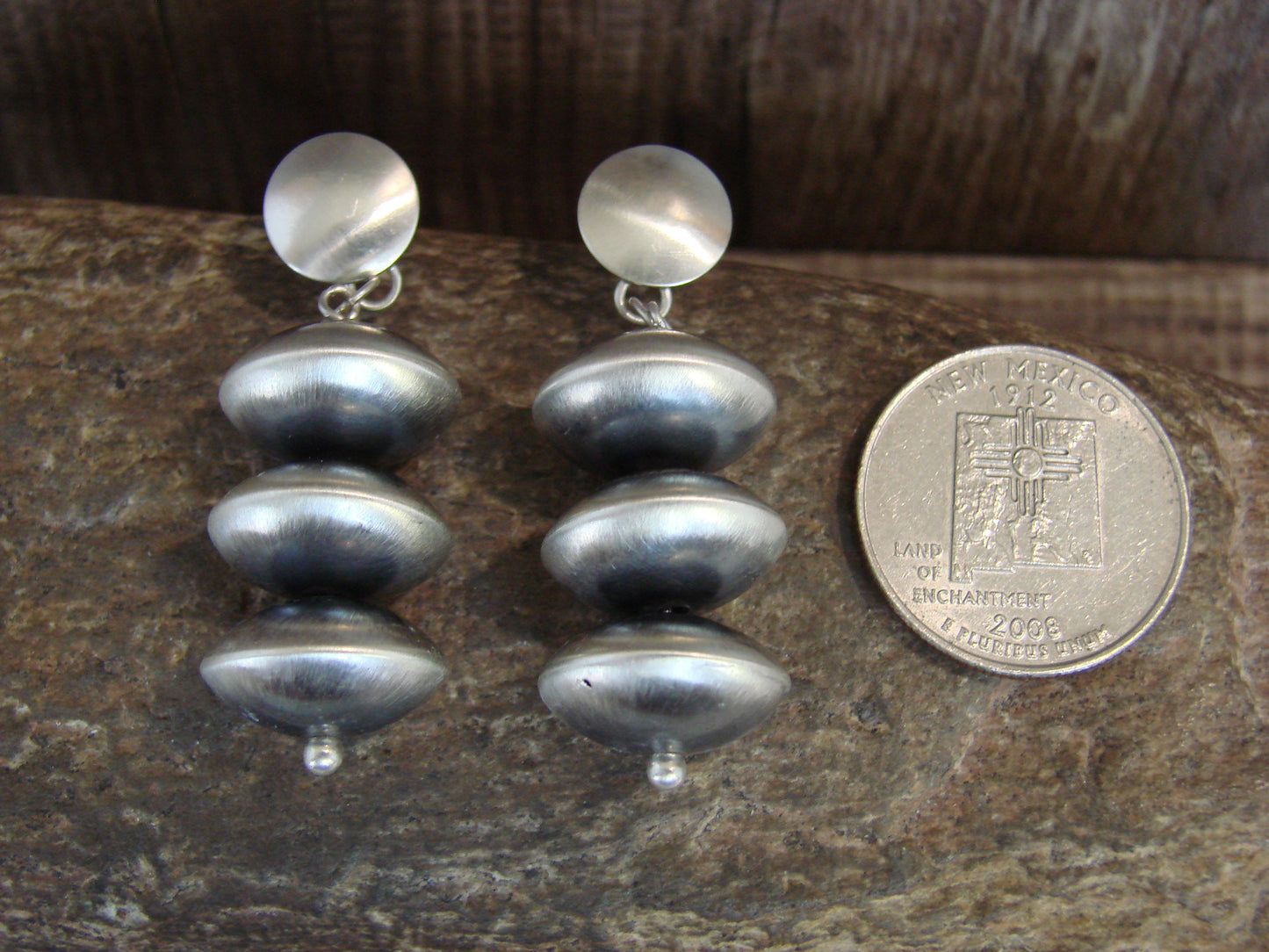 Native American Sterling Silver Navajo Pearl Post Dangle Earrings by Begay