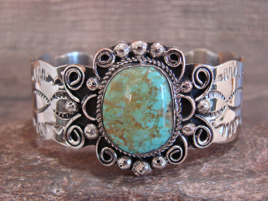 Native American Nickel Silver & Turquoise Bracelet by Cleveland