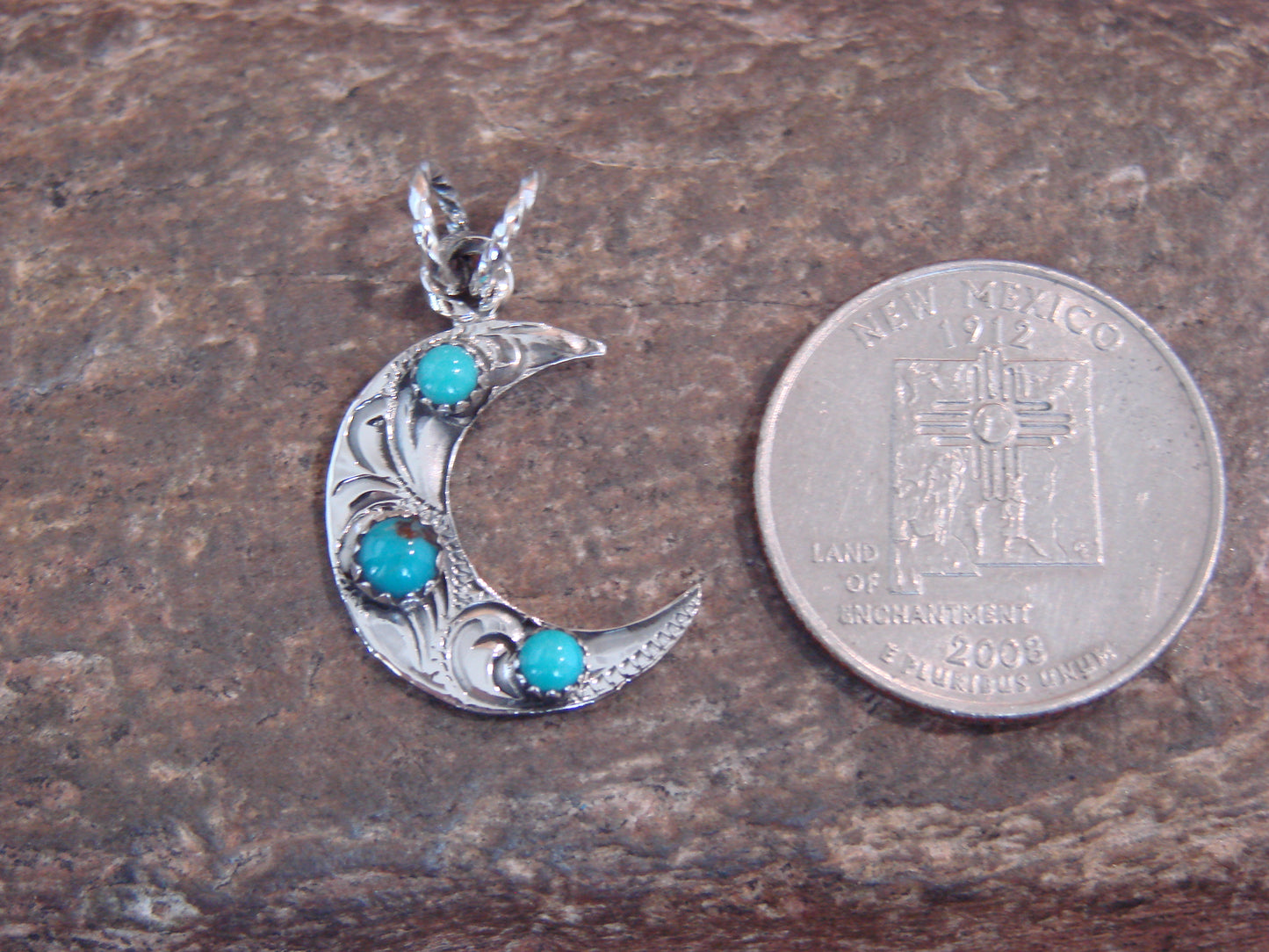 Native American Sterling Silver Turquoise Moon Pendant - Belin