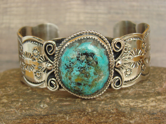 Native American Nickel Silver & Turquoise Bracelet by Cleveland