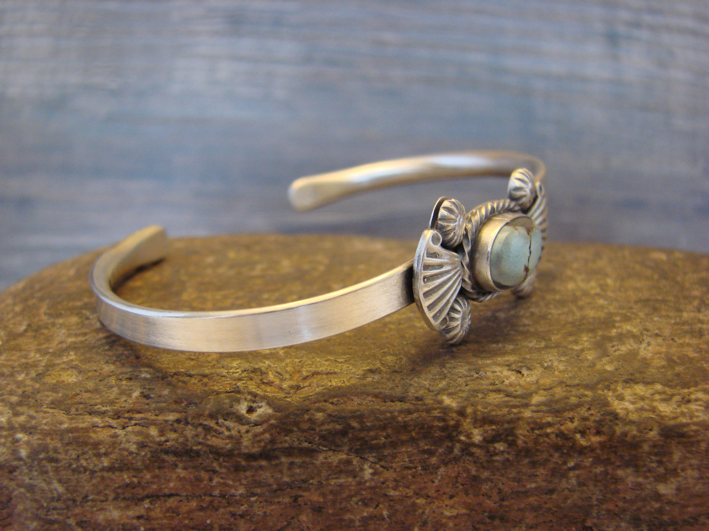 Small Native American Sterling Silver & Sonoran Turquoise Bracelet