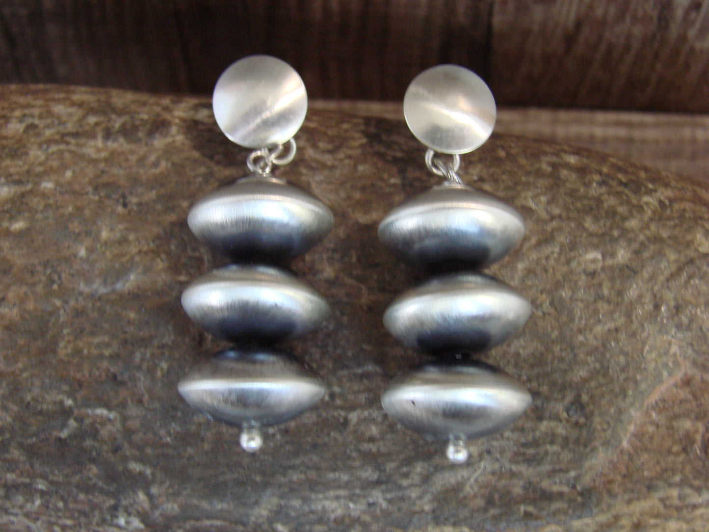 Native American Sterling Silver Navajo Pearl Post Dangle Earrings by Begay