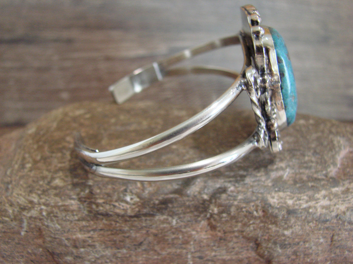 Native American Nickel Silver & Turquoise Bracelet by Cleveland