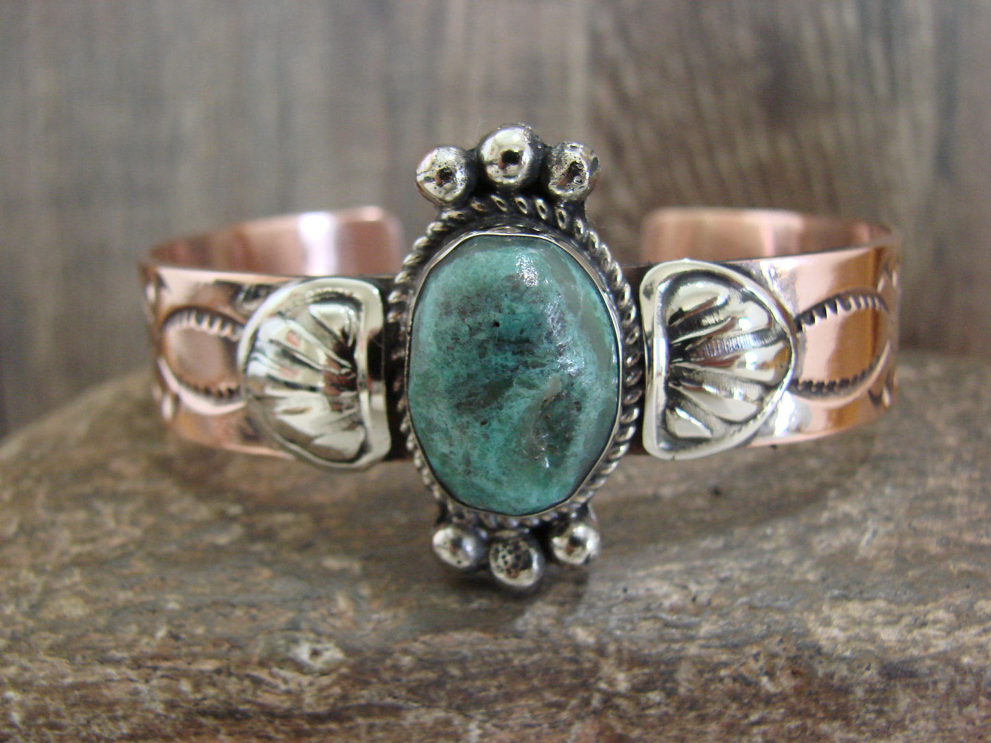 Native American Copper & Turquoise Bracelet by Cleveland