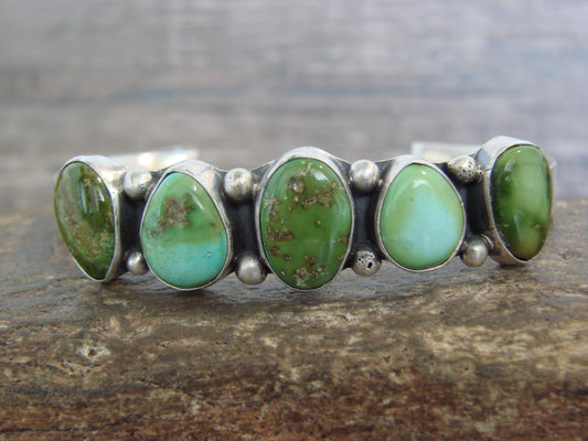 Native American Sterling Silver & Sonoran Turquoise Row Bracelet by Morgan