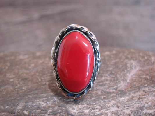 Native American Nickel Silver & Red Howlite Ring Size 7 - Cleveland