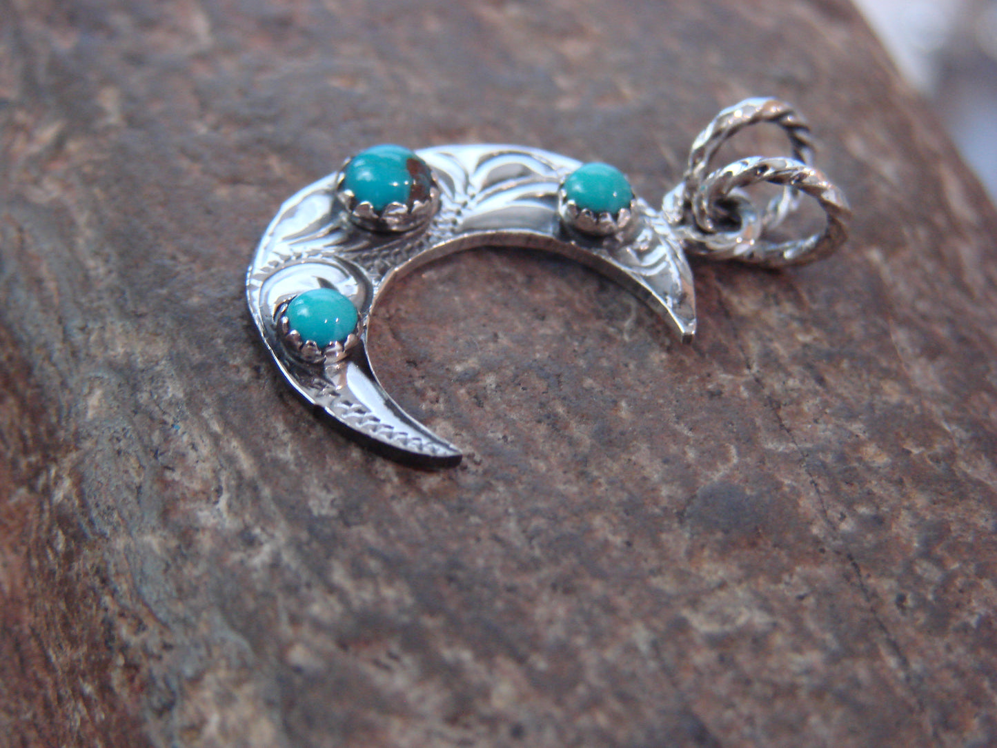 Native American Sterling Silver Turquoise Moon Pendant - Belin