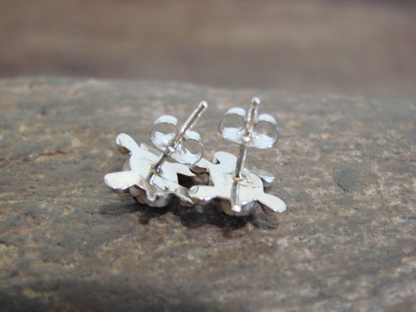 Native American Sterling Silver Onyx Turtle Post Earrings by Kinsel