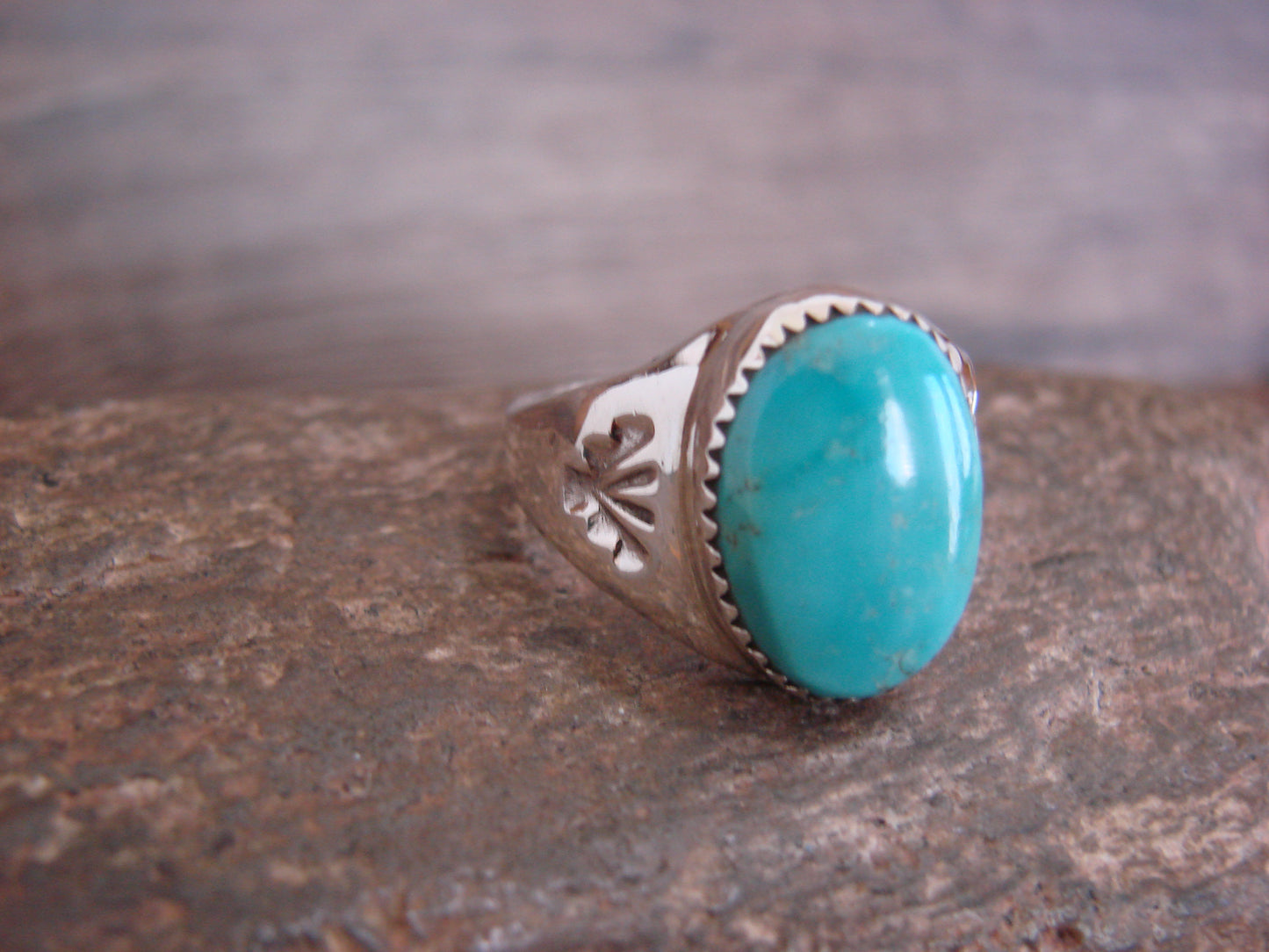 Native American Sterling Silver & Turquoise Ring by Bekis - Size 10