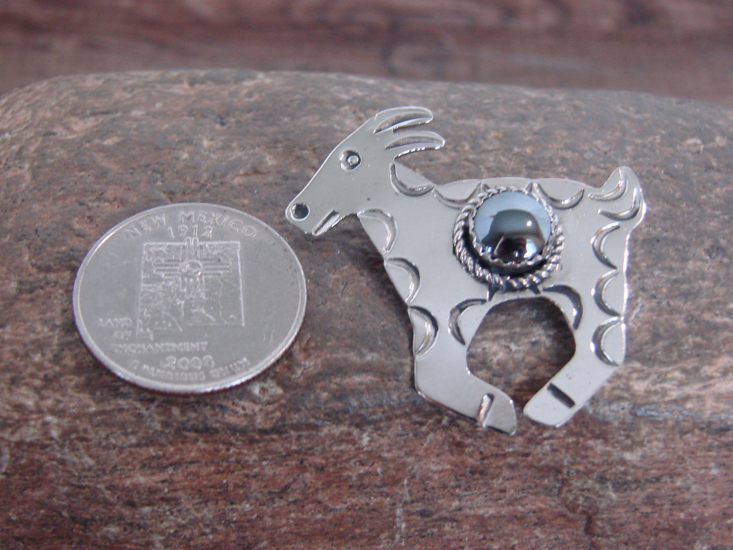 Native American Nickel Silver & Hematite Goat Pin - Cleveland