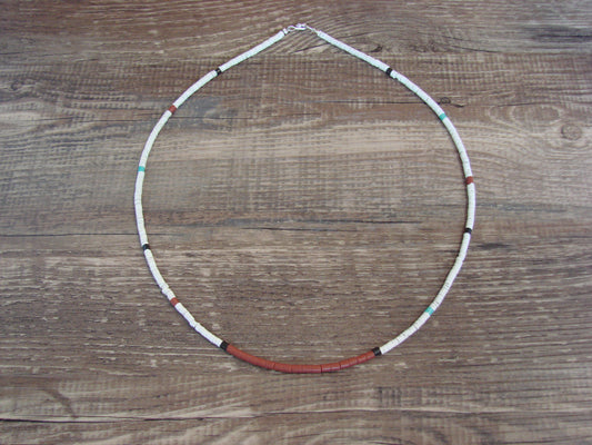 Native American 18" Santo Domingo Tortoise Shell Heishi Necklace - Crespin