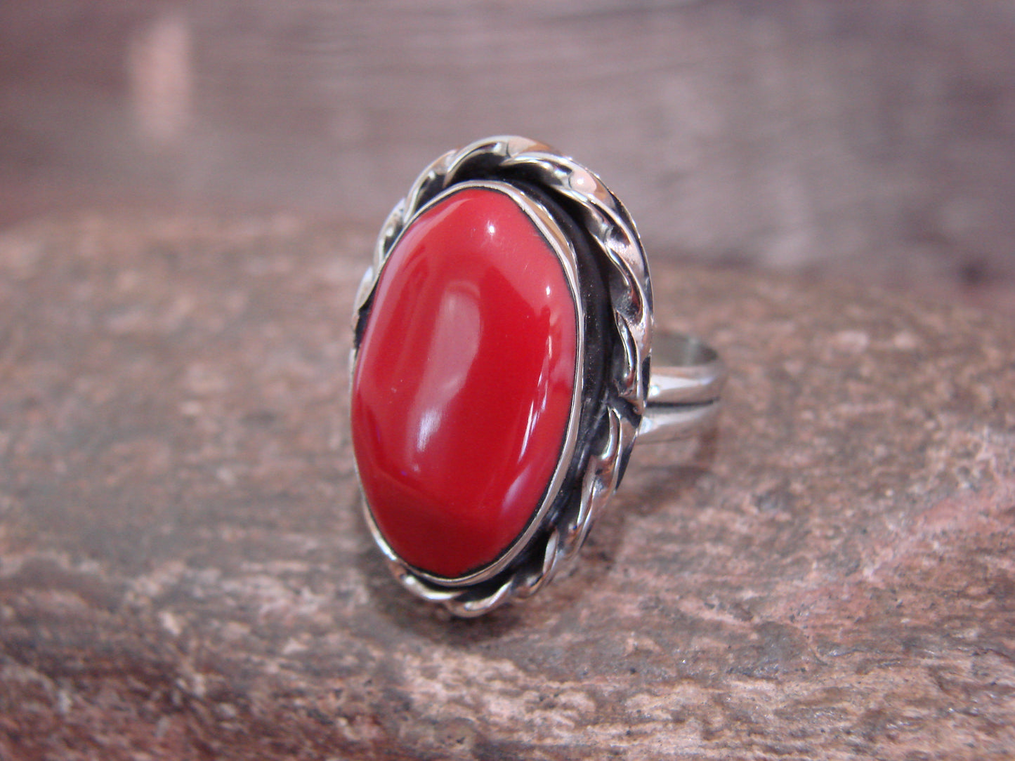 Native American Nickel Silver & Red Howlite Ring Size 7 - Cleveland