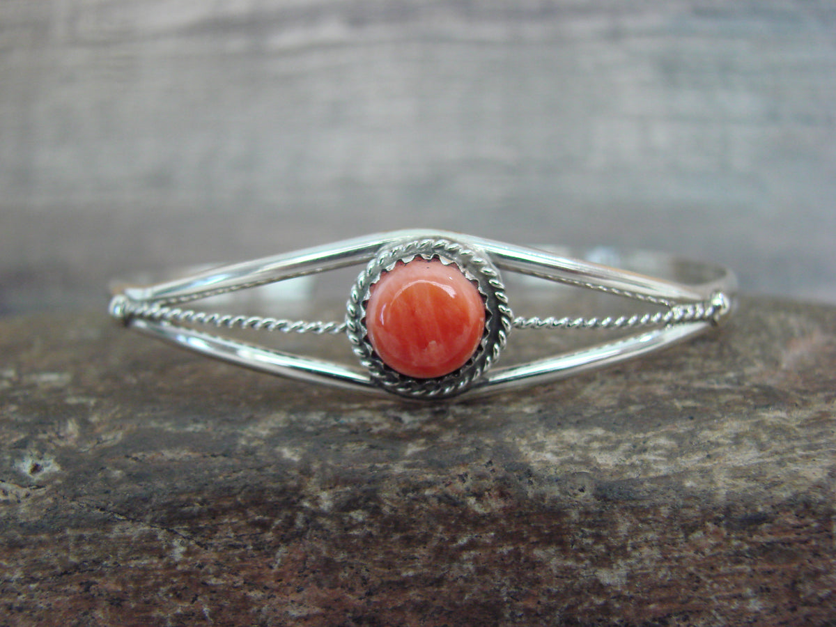 Native American Sterling Silver & Spiny Oyster Bracelet by White