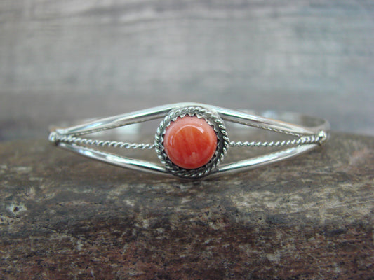Native American Sterling Silver & Spiny Oyster Bracelet by White
