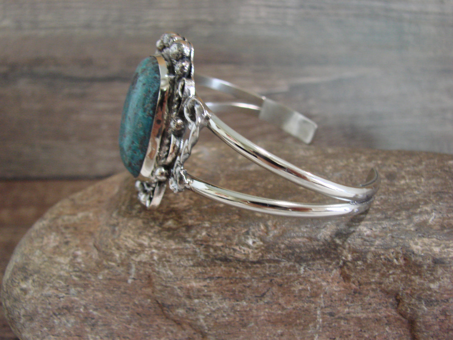 Native American Nickel Silver & Turquoise Bracelet by Cleveland