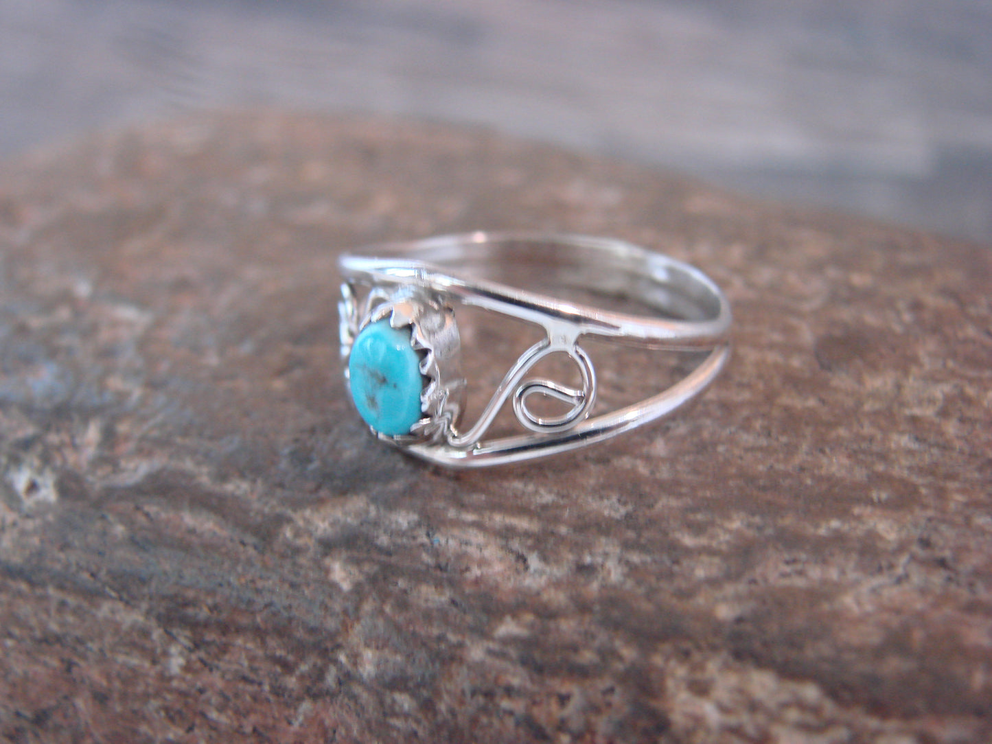 Native American Sterling Silver & Turquoise Ring Size 7 by Lincoln