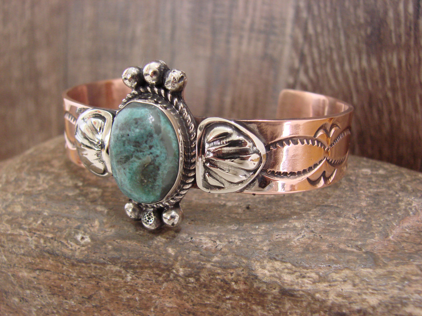 Native American Copper & Turquoise Bracelet by Cleveland