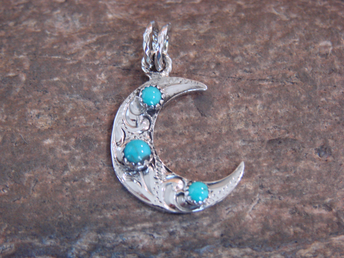 Native American Sterling Silver Turquoise Moon Pendant - Belin