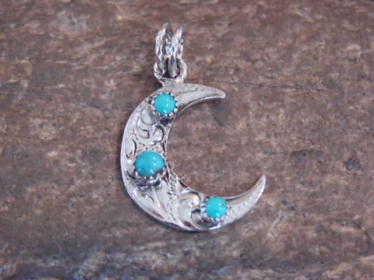 Native American Sterling Silver Turquoise Moon Pendant - Belin