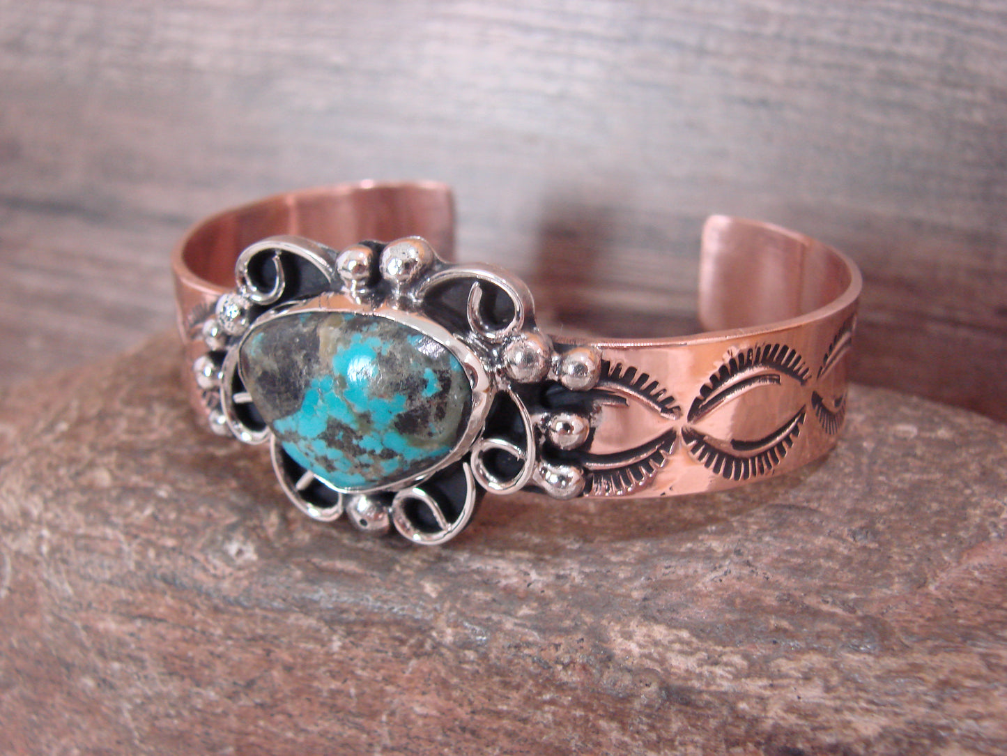 Native American Copper & Turquoise Bracelet by Cleveland