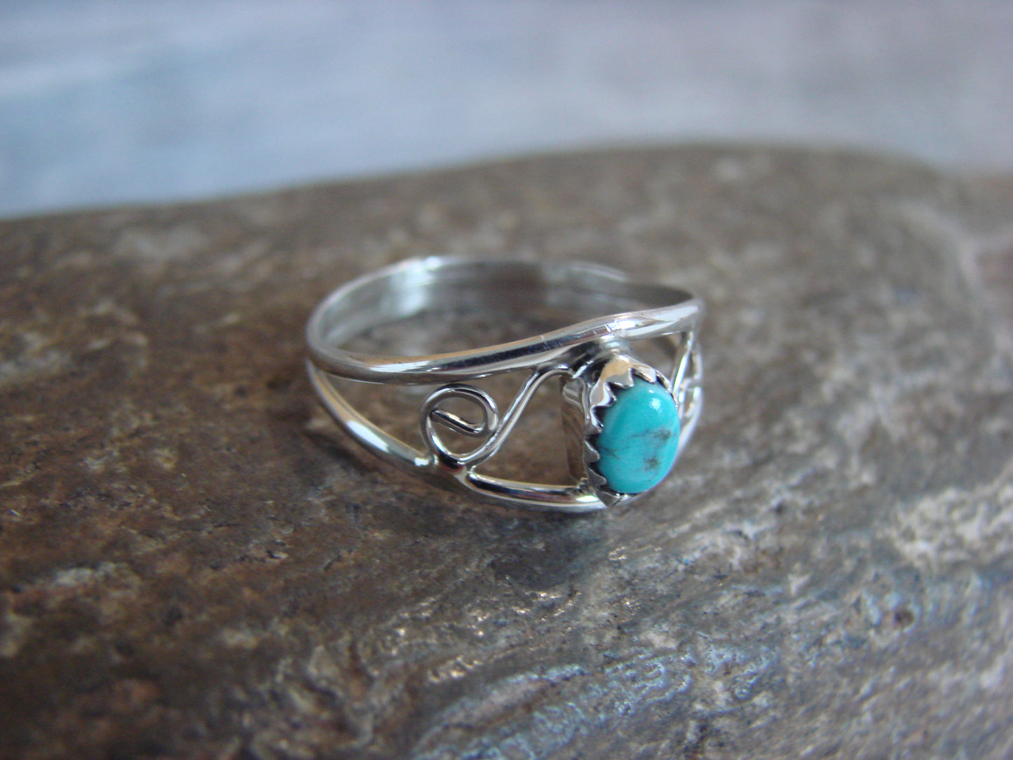 Native American Sterling Silver & Turquoise Ring Size 7 by Lincoln