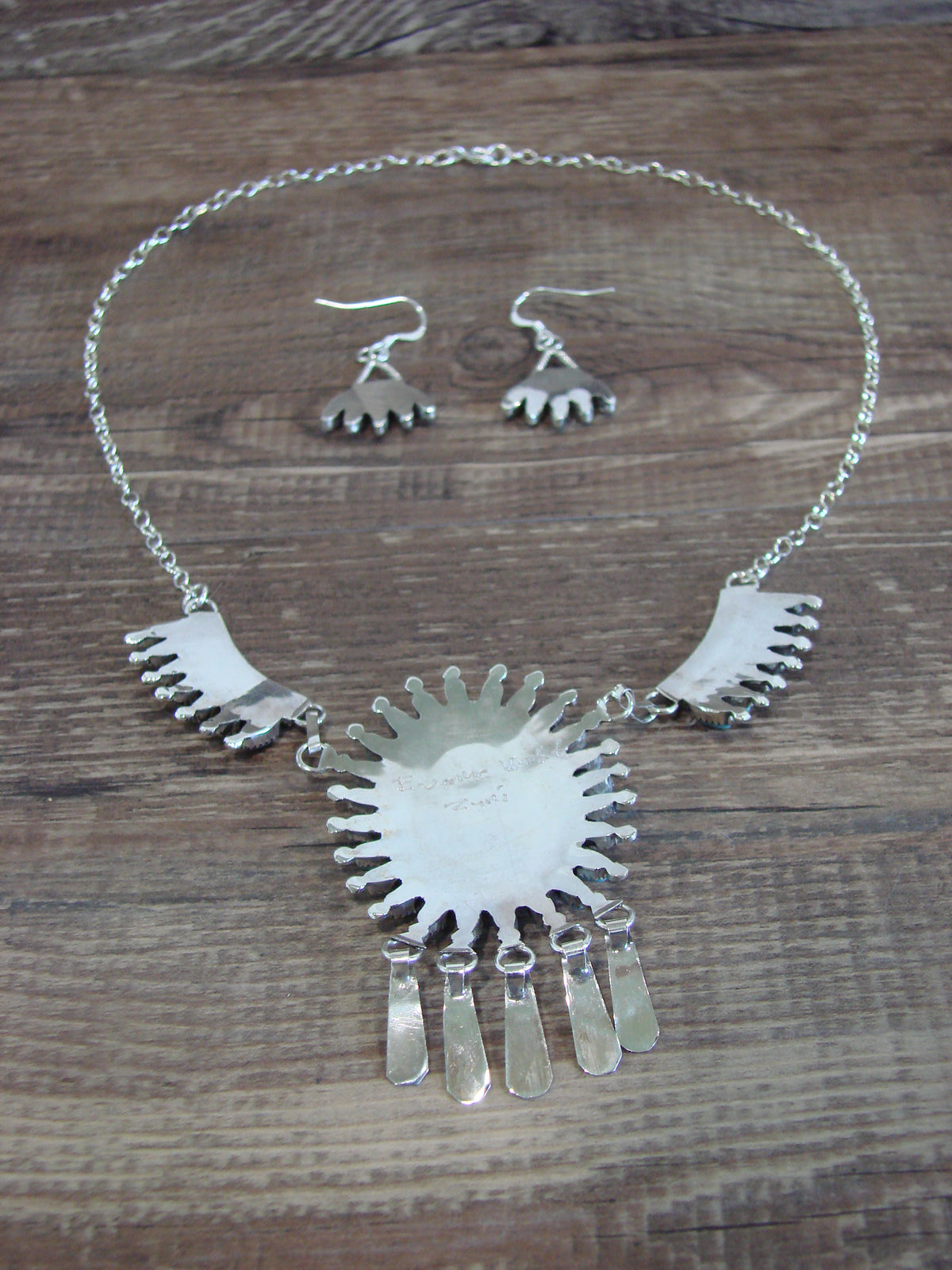 Native American 18" Sterling Silver & Turquoise Cluster Necklace Set by Hustito