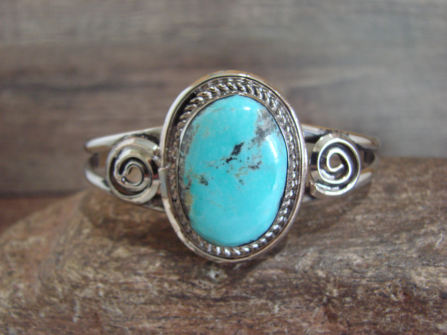 Native American Nickel Silver & Turquoise Bracelet by Cleveland