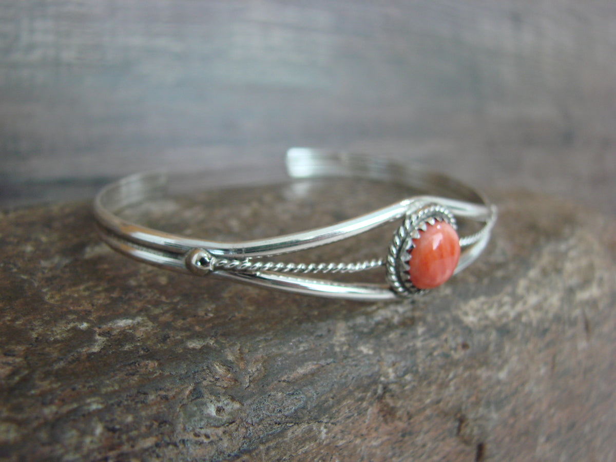 Native American Sterling Silver & Spiny Oyster Bracelet by White