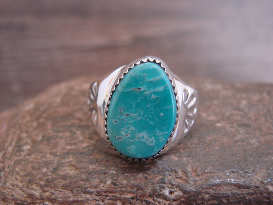 Native American Sterling Silver & Turquoise Ring by Bekis - Size 9.5