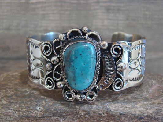 Native American Nickel Silver & Turquoise Bracelet by Cleveland