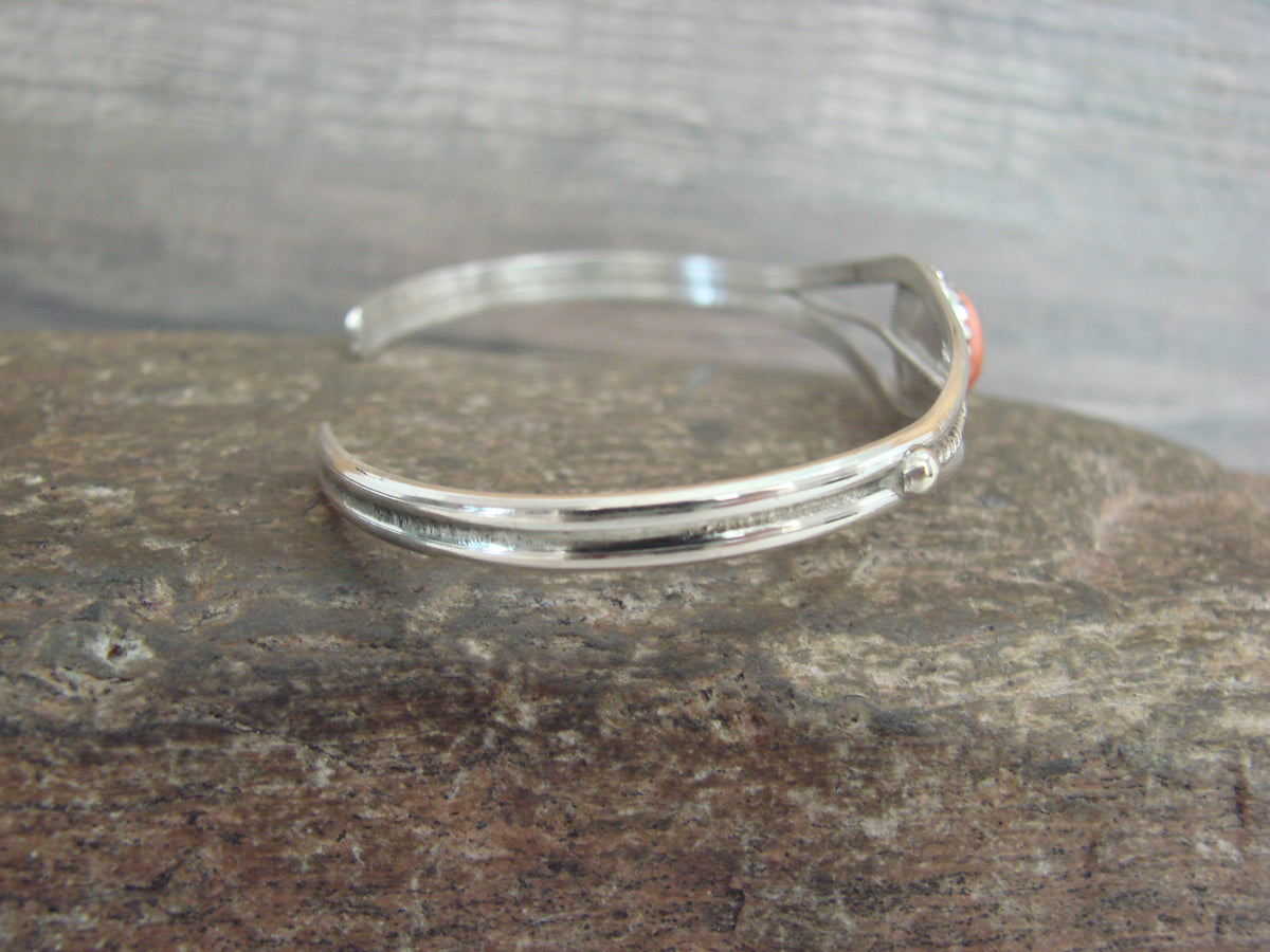 Native American Sterling Silver & Spiny Oyster Bracelet by White