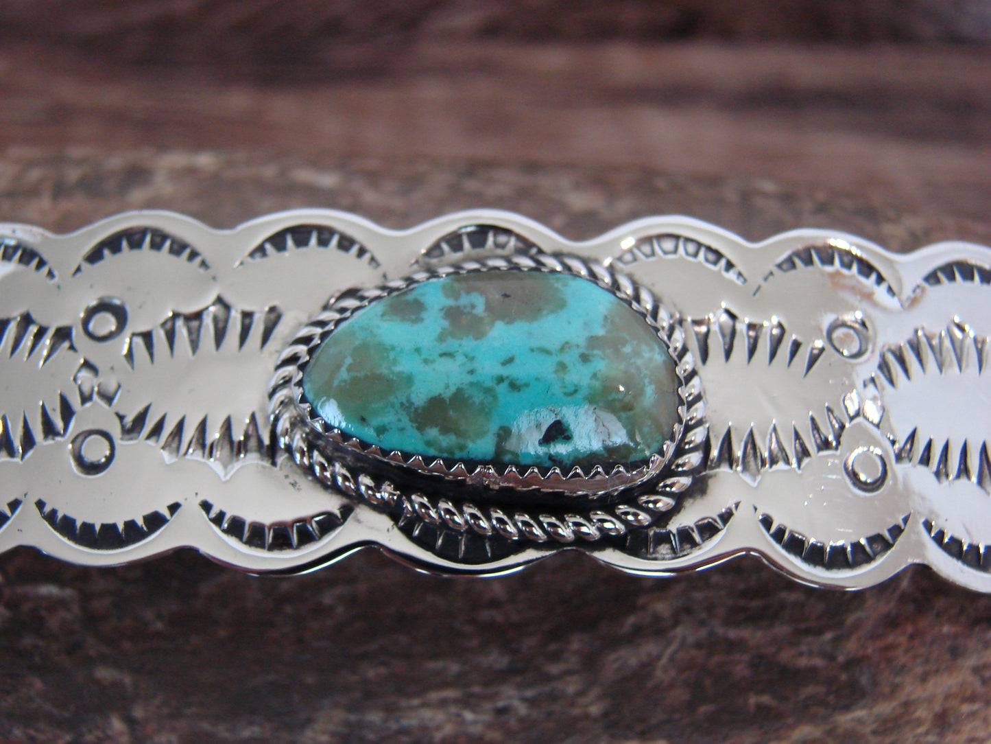 Native American Nickel Silver & Turquoise Hair Barrette by Cleveland