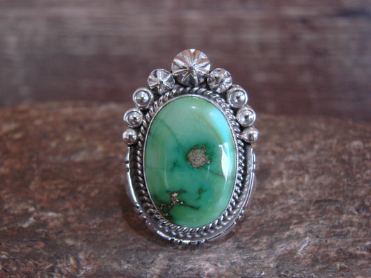 Native American Sterling Silver & Sonoran Turquoise Ring by Benally - Size 8