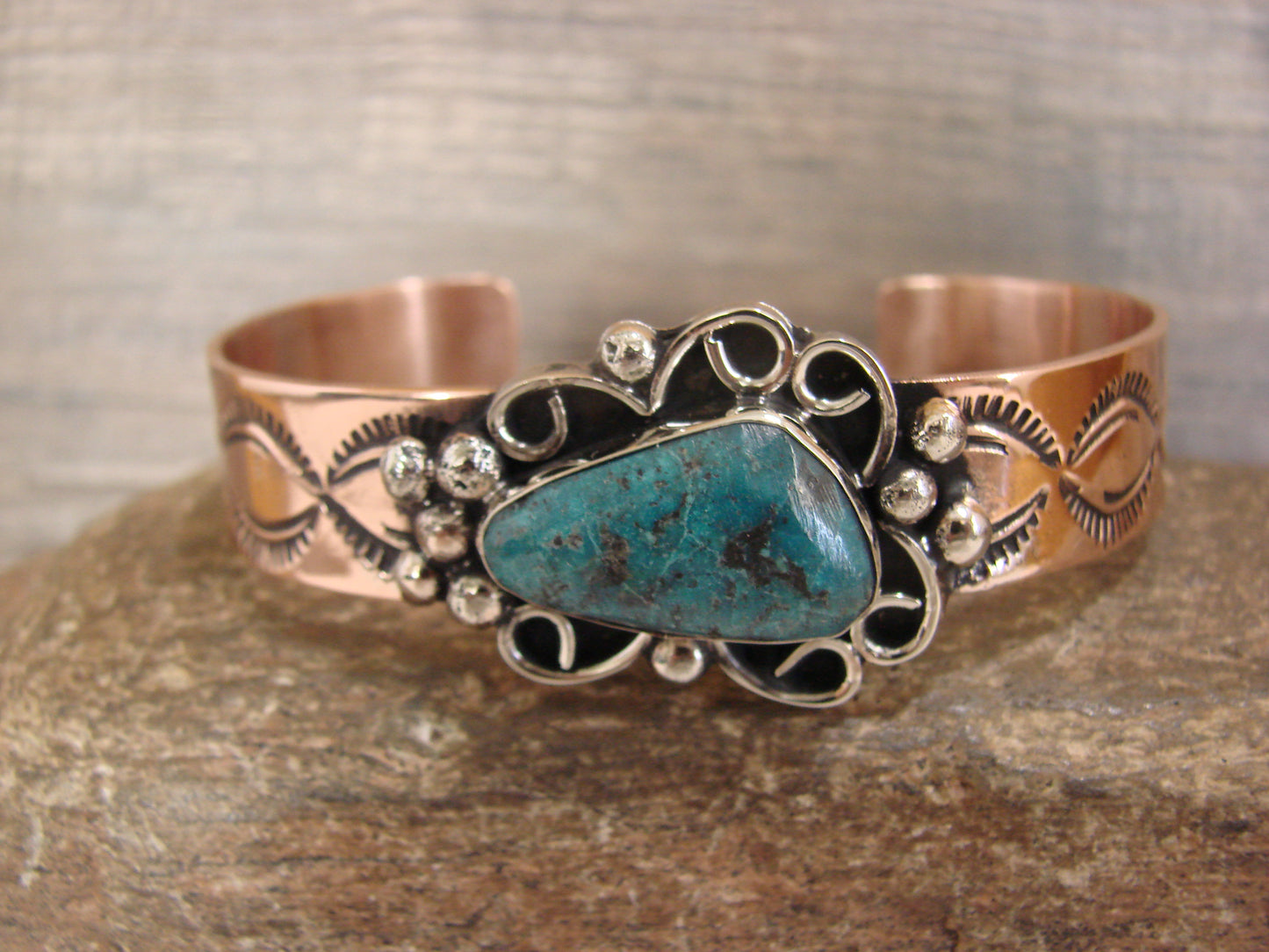 Native American Copper & Turquoise Bracelet by Cleveland
