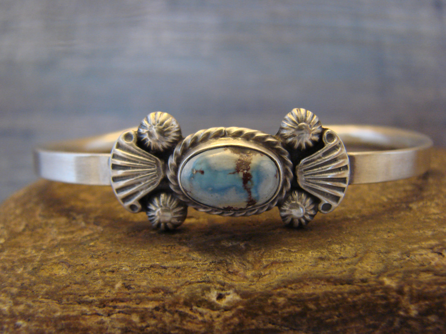 Small Native American Sterling Silver & Sonoran Turquoise Bracelet