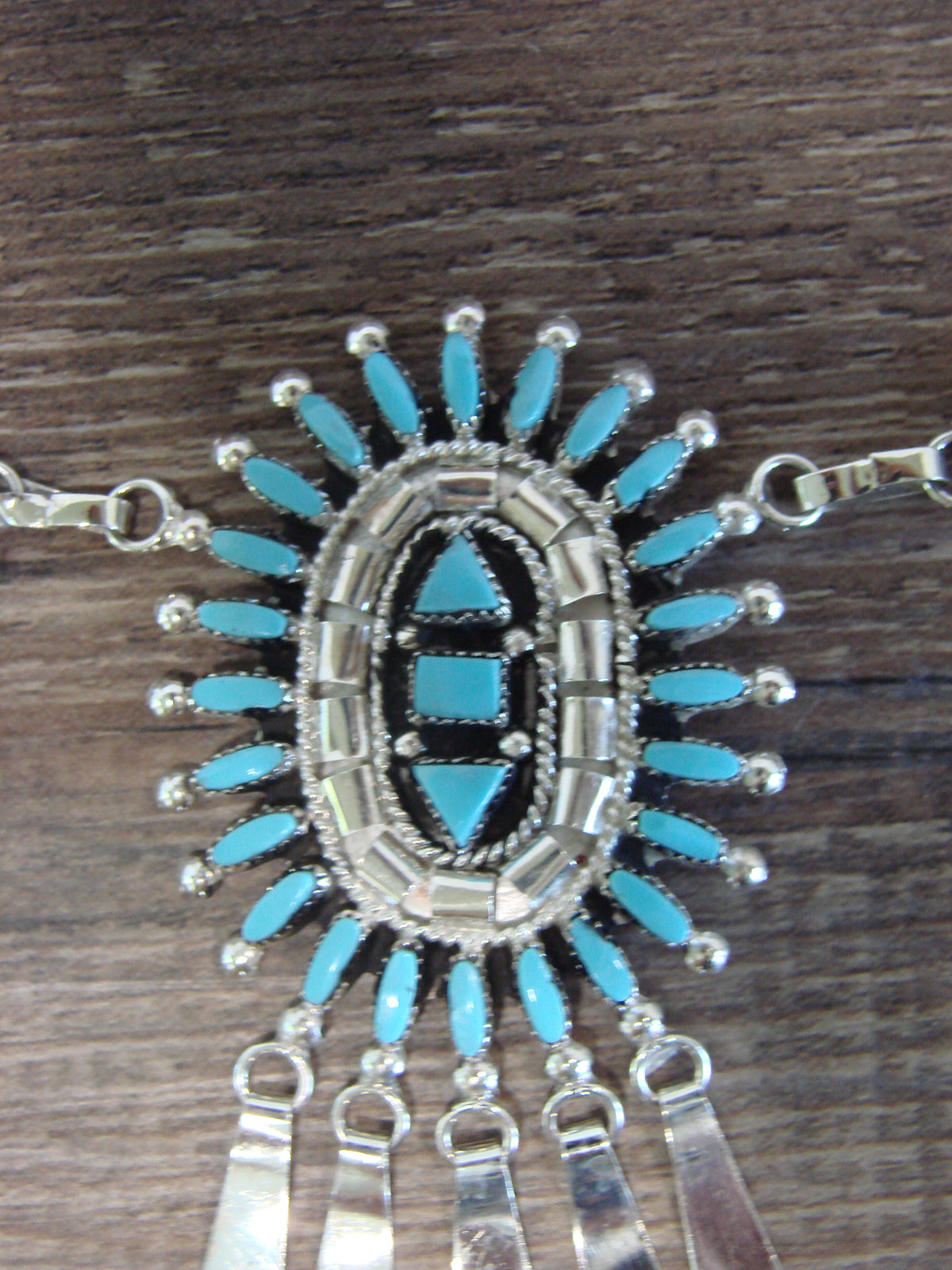 Native American 19" Sterling Silver & Turquoise Cluster Necklace Set by Hustito