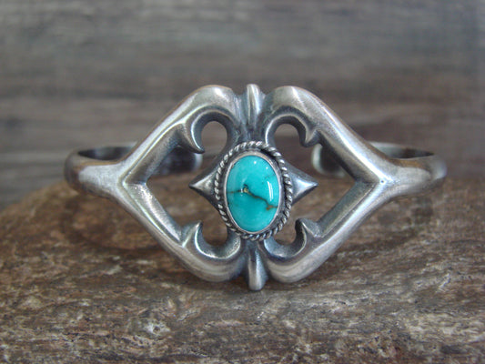 Native American Cast Sterling Silver & Turquoise Bracelet Signed Begay