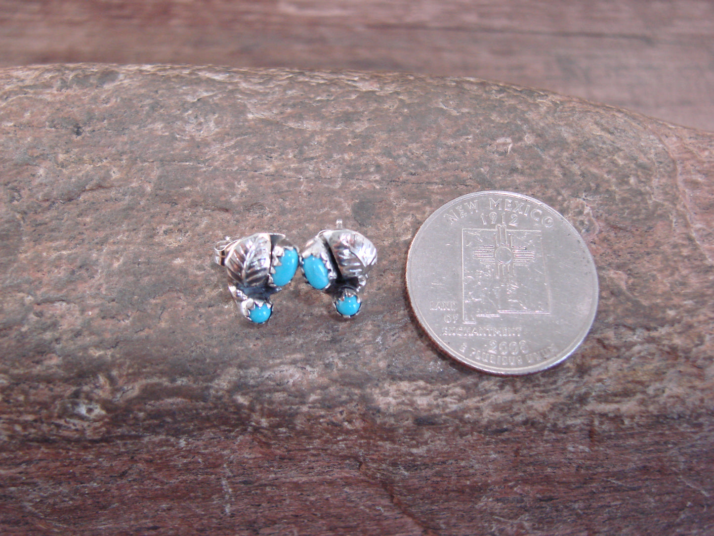 Native American Sterling Silver & Turquoise Feather Post Earrings by Joe